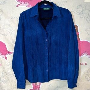 Lemon Grass Blue Long Sleeve Faux Suede Shirt